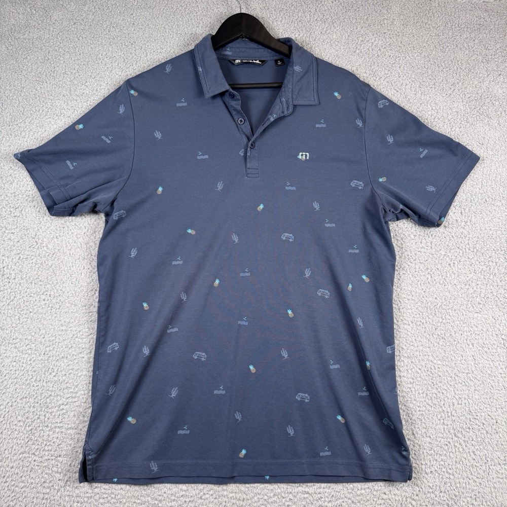 Travis Mathew Polo Mens Size XL Blue Happy Thoughts Golf Shirt Pima Cotton